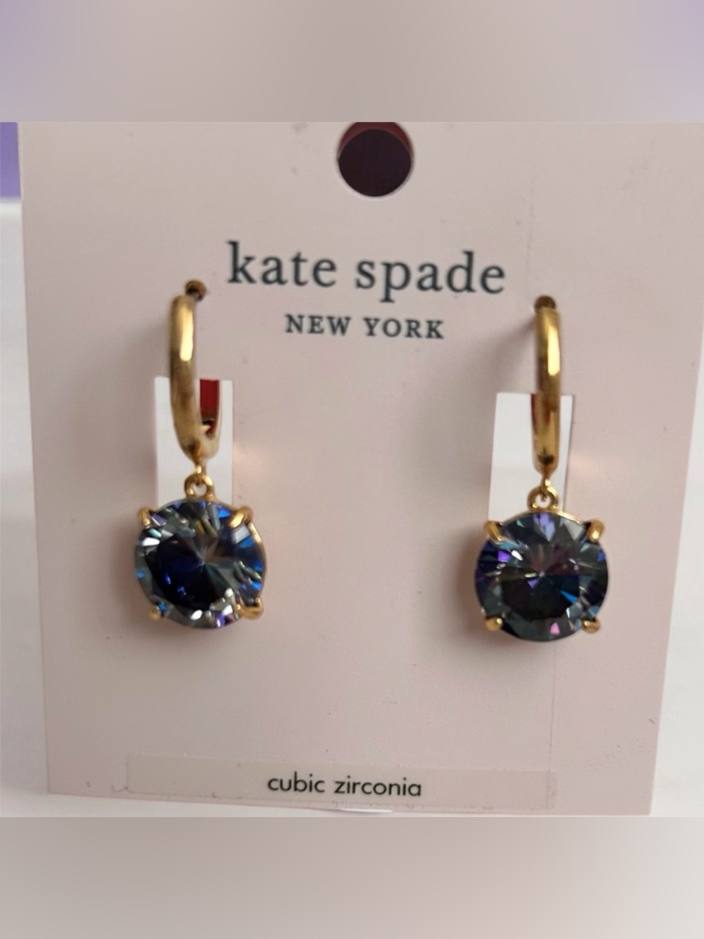kate spade Gold Hoop Earrings with Iridescent Blue cubic zirconia Stones